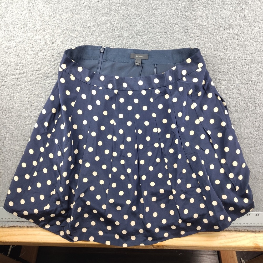 J.Crew Silk Skirt Sz 8 Polka Dot Navy Blue Pleated Mini EUC
